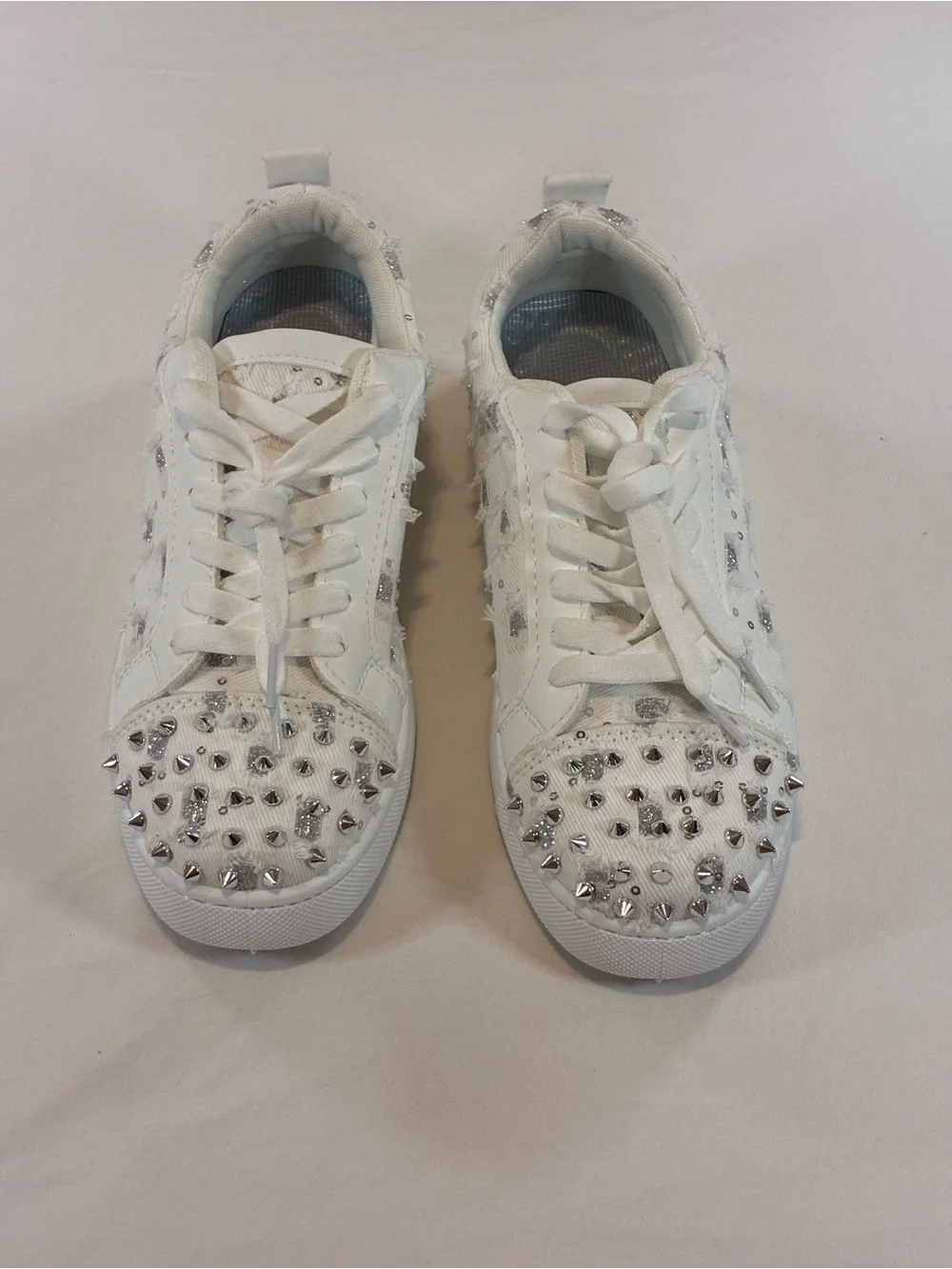 White Women's Studded Low-Top Sneakers - Picture 2 of 9